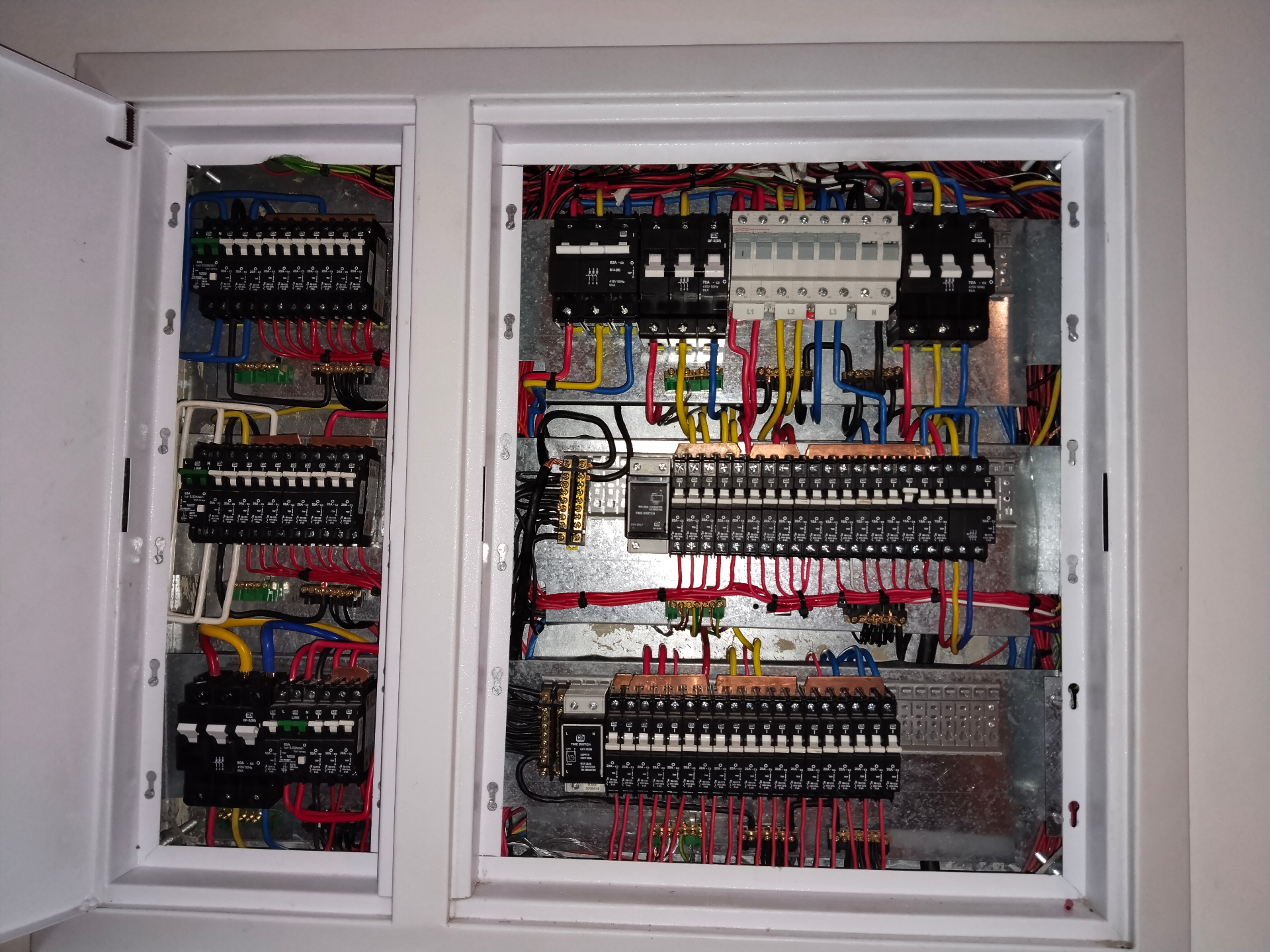 Completed distribution board wiring with neat cable routing