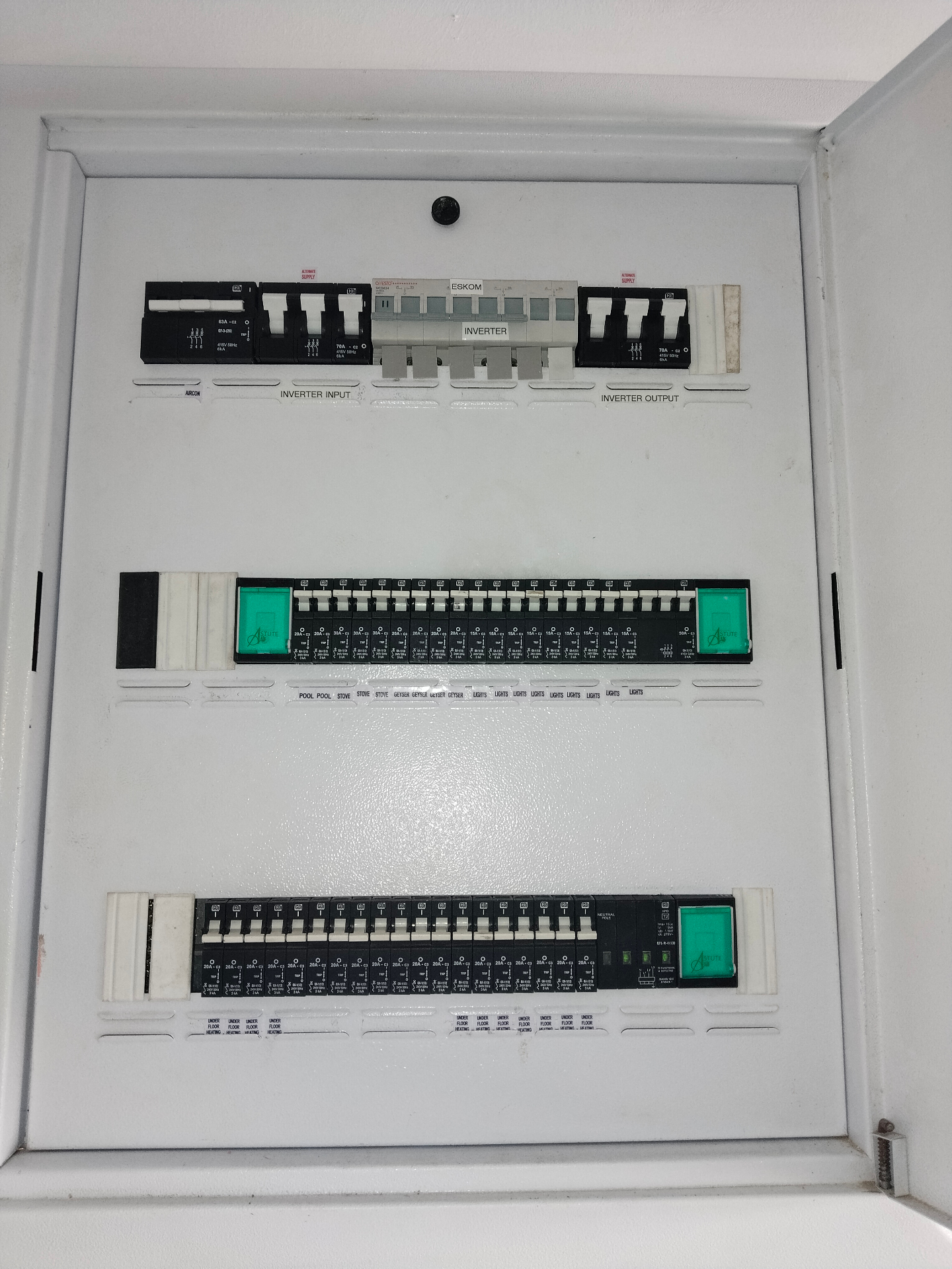 Finished and labelled distribution board with inverter changeover